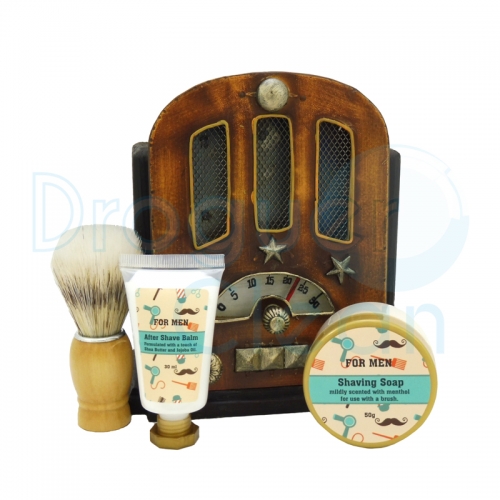 Radio Vintage Decorativo Brocha De Afeitar, Jabón Y After Shave